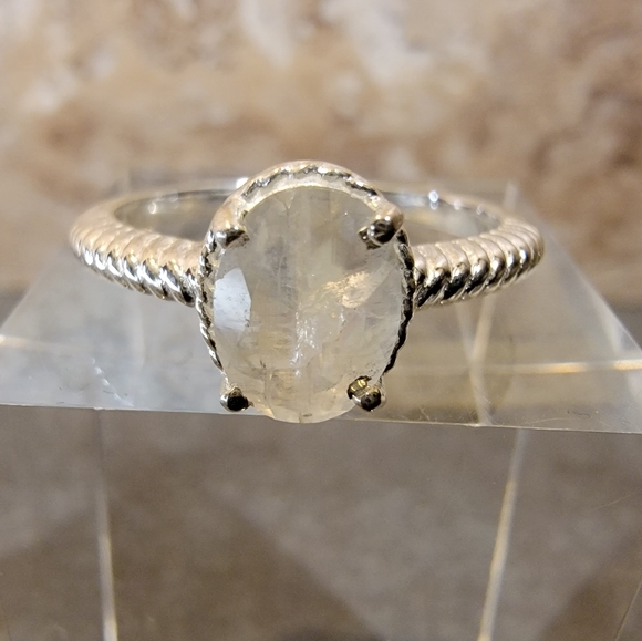 Vintage Jewelry - Native Rainbow Moonstone Dainty Ring 9 Gemstone Sterling Silver 925 Boho Hippie